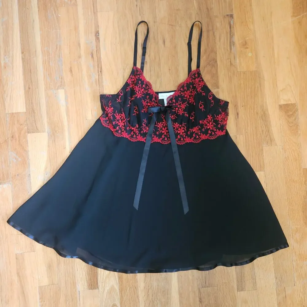 Cinema Etoile Lingerie Size L Black Red Lace Vamp Whimsygoth Mesh Festival Dress